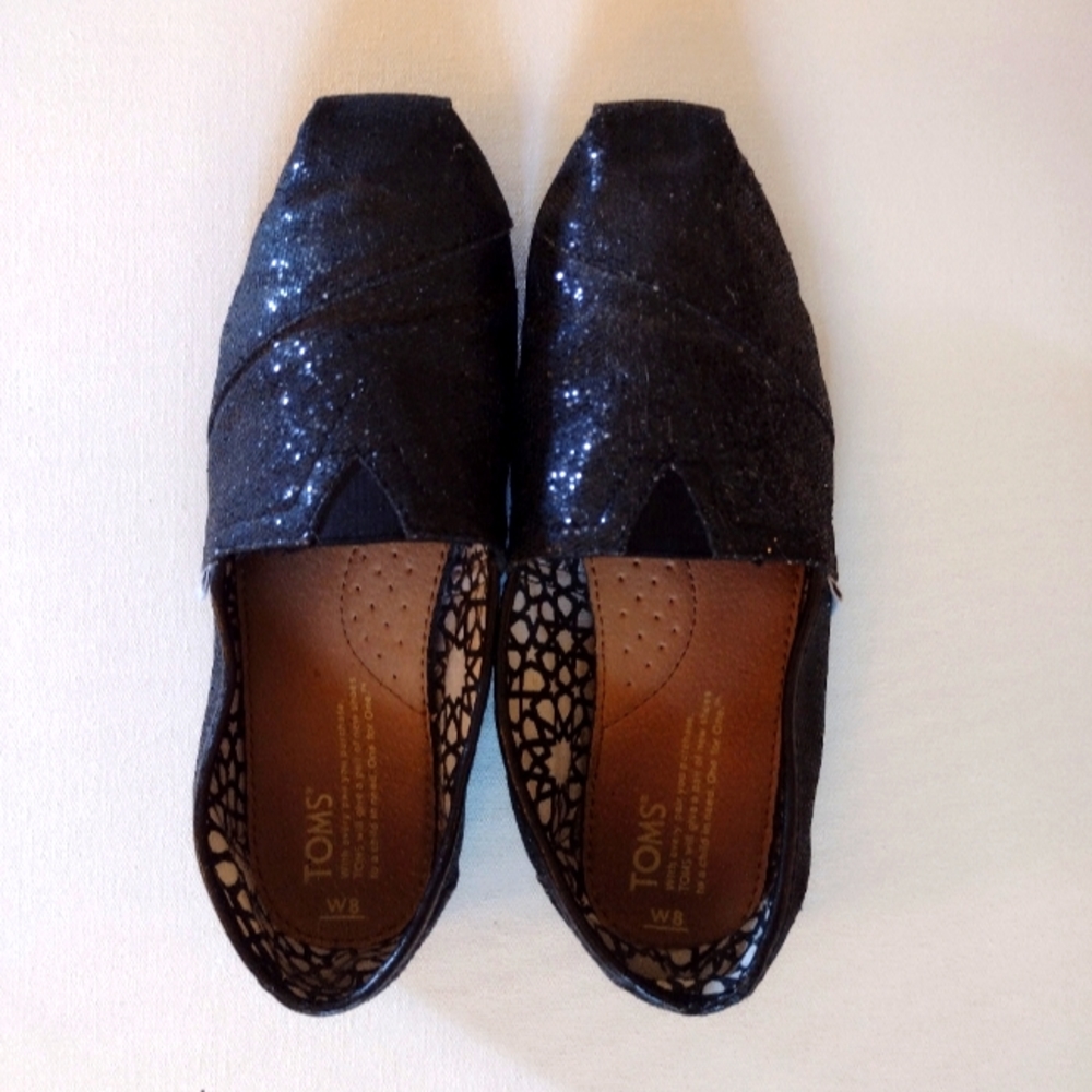 Black sparkle Tom's flats